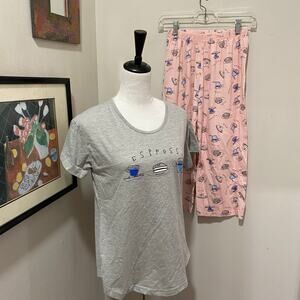 Espresso Pajamas Size Small Cotton / Poly Pink Print Pants with Grey T-Shirt